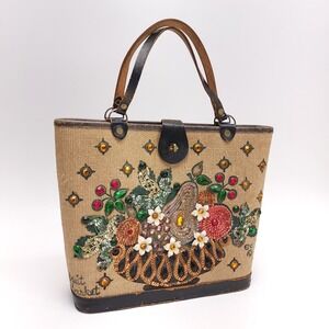 Enid Collins Of Texas Vintage 1960s Purse Bag Fruit‎ Basket Genuine Handbag